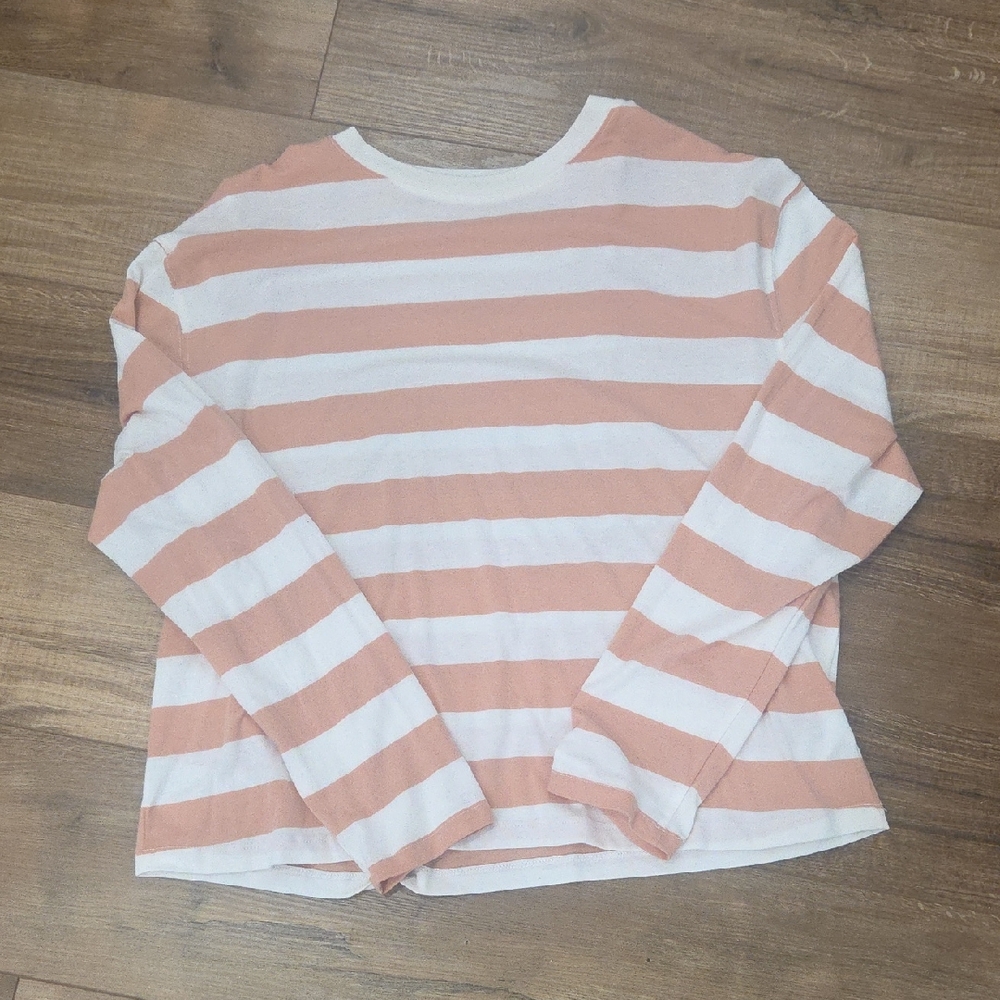 a new day Peach and White Striped Top